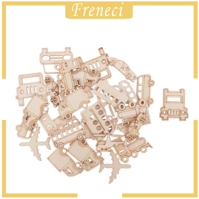 Set 60 Miếng Gỗ Tự Nhiên Hình Phương Tiện Giao Thông Dùng Trang Trí Sổ Tay DIY