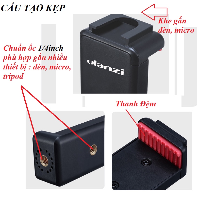 Kẹp giữ điện thoại Ulanzi ST-07 có vị trí gắn đèn, mciro