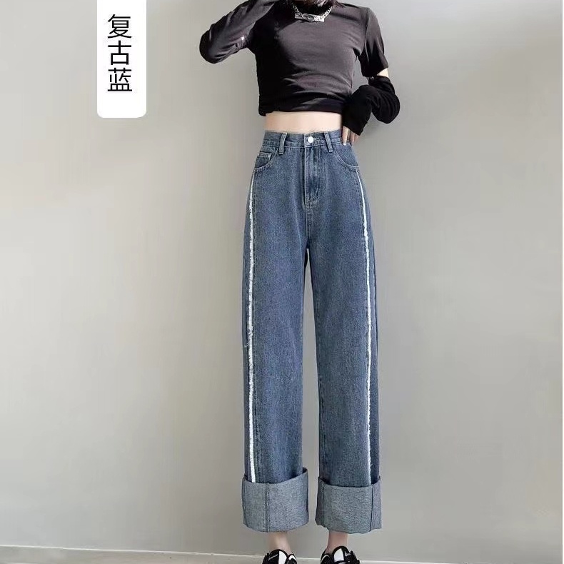Quần Jeans Nữ Dài Lưng Cao Ống Rộng Thời Trang Hàn