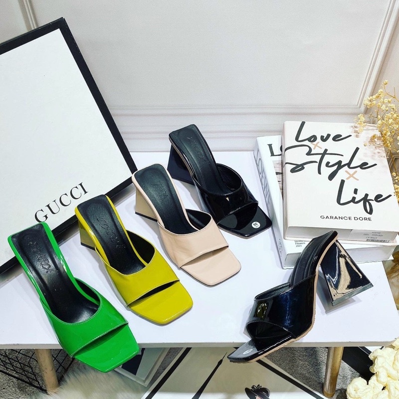 Guốc Cao Gót Mũi Vuông 9 Phân tam giac Cách Điệu Siêu Hot- Giày Cao Gót 9 Phân Đế Vuông To Vững Chắc-YUME STORE