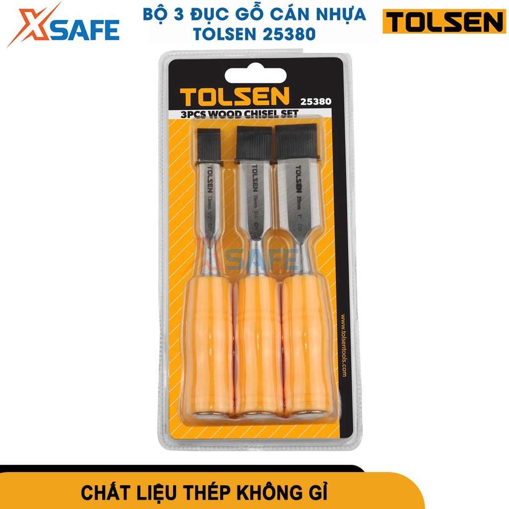 Bộ 3 đục gỗ Tolsen 25380 thép cr-v rắn chắc, 3 kích thước 1, 1/2, 3/4 inch, tay cầm nhựa chắc chắn [CHÍNH HÃNG][XSAFE]