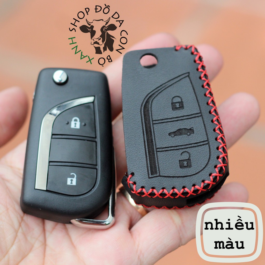 Bao da chìa khóa Toyota Innova, Fortuner, Altis, Hilux chìa khóa cơ handmade da thật (chìa gập) 006