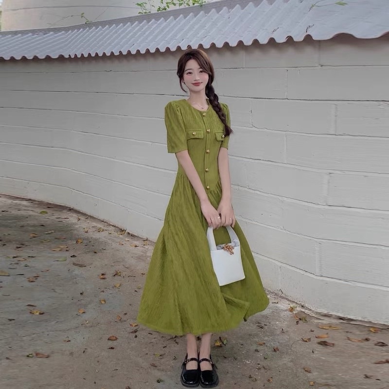 N44Váy công chúa CÓ BIG SIZE tiểu thư xanh bơ hot trend dáng dài tay bồng ulzzang nữ tính