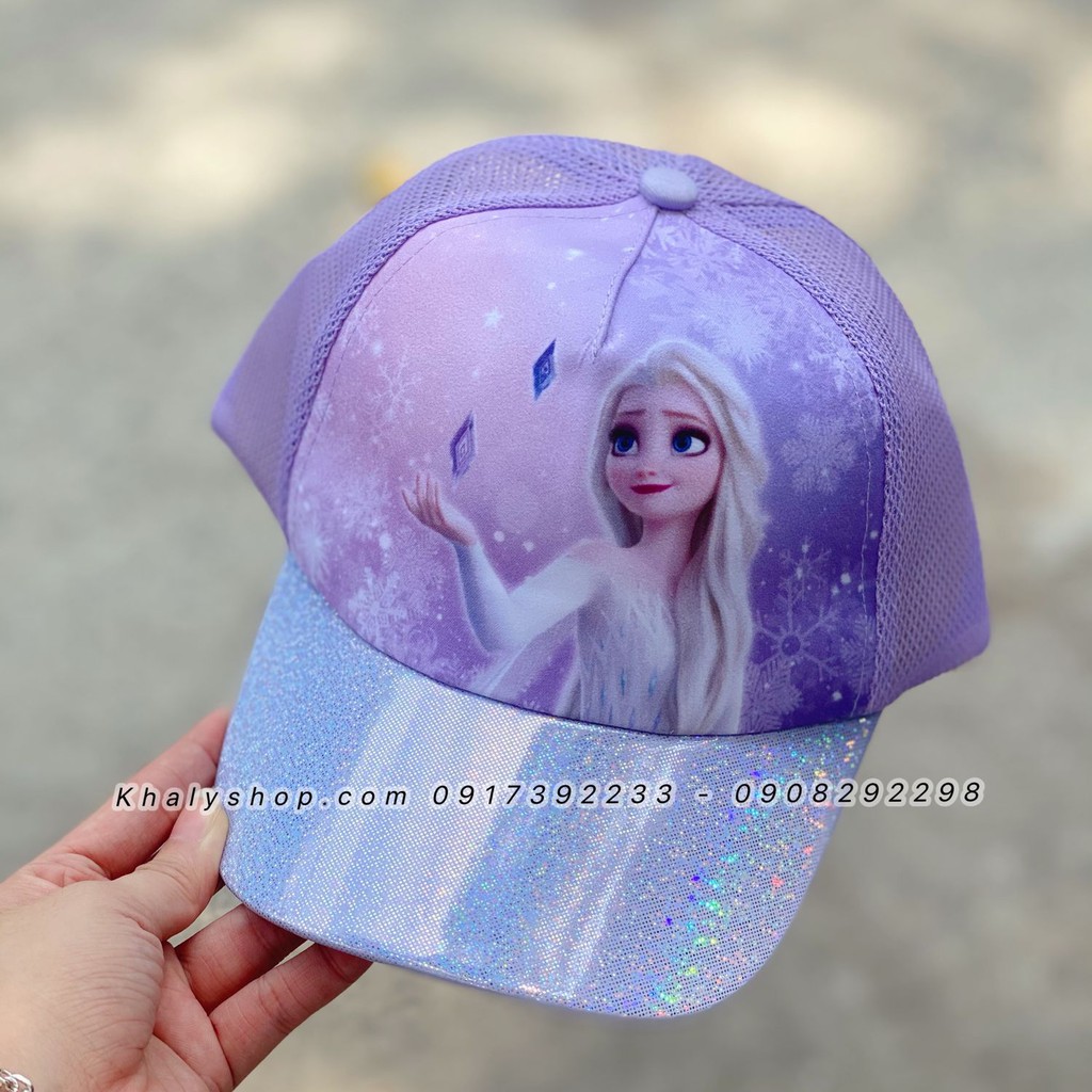 Nón kết phối lưới hình công chúa Anna Elsa (Frozen 2) màu tím ánh hologram siêu xinh cho trẻ em bé gái (Disney)