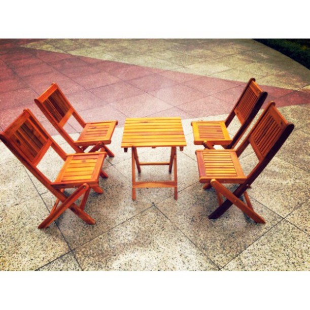 Bàn ghế cafe gỗ tràm để ban công