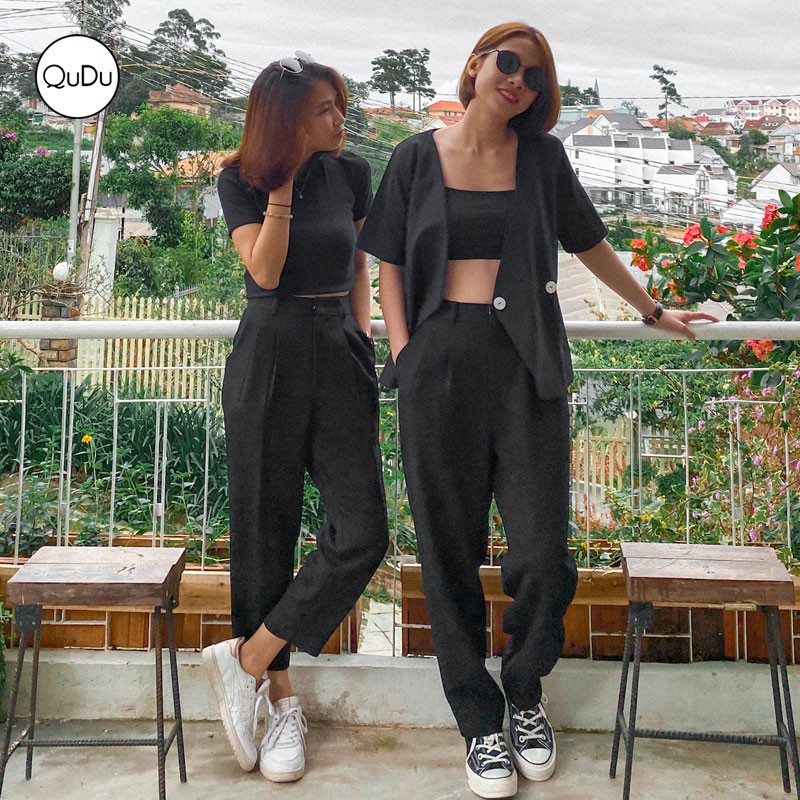 💞Best Seller QuDu🔥Quần Tây Nữ Lưng Cao Ống Rộng, Dáng Suông Dài Vải Tuyết Mưa Màu Đen Hàng Thiết Kế Việt Nam | BigBuy360 - bigbuy360.vn