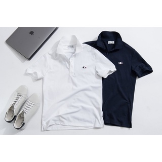 Áo thun polo ngắn tay cổ trụ polo lacoste lcc10 trắng - xanh than
