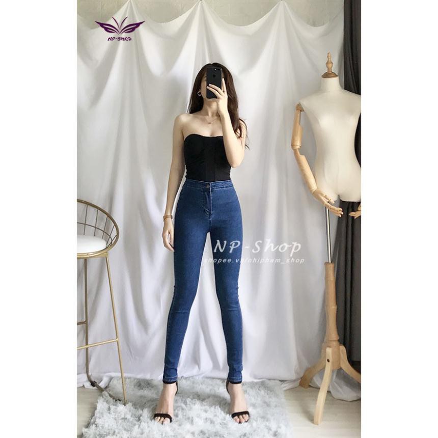 Quần bò jeans cạp cao, dáng ôm co giãn nữ ko túi | BigBuy360 - bigbuy360.vn