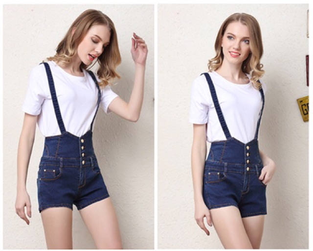 Quần short jean yếm màu xanh lưng cao size lớn 60-70kg | BigBuy360 - bigbuy360.vn