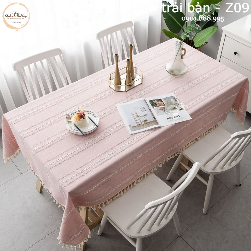 K7_Khăn trải bàn Cao Cấp có tua hình vuông/chữ nhật chất liệu cotton 100% Phong cách Bắc Âu