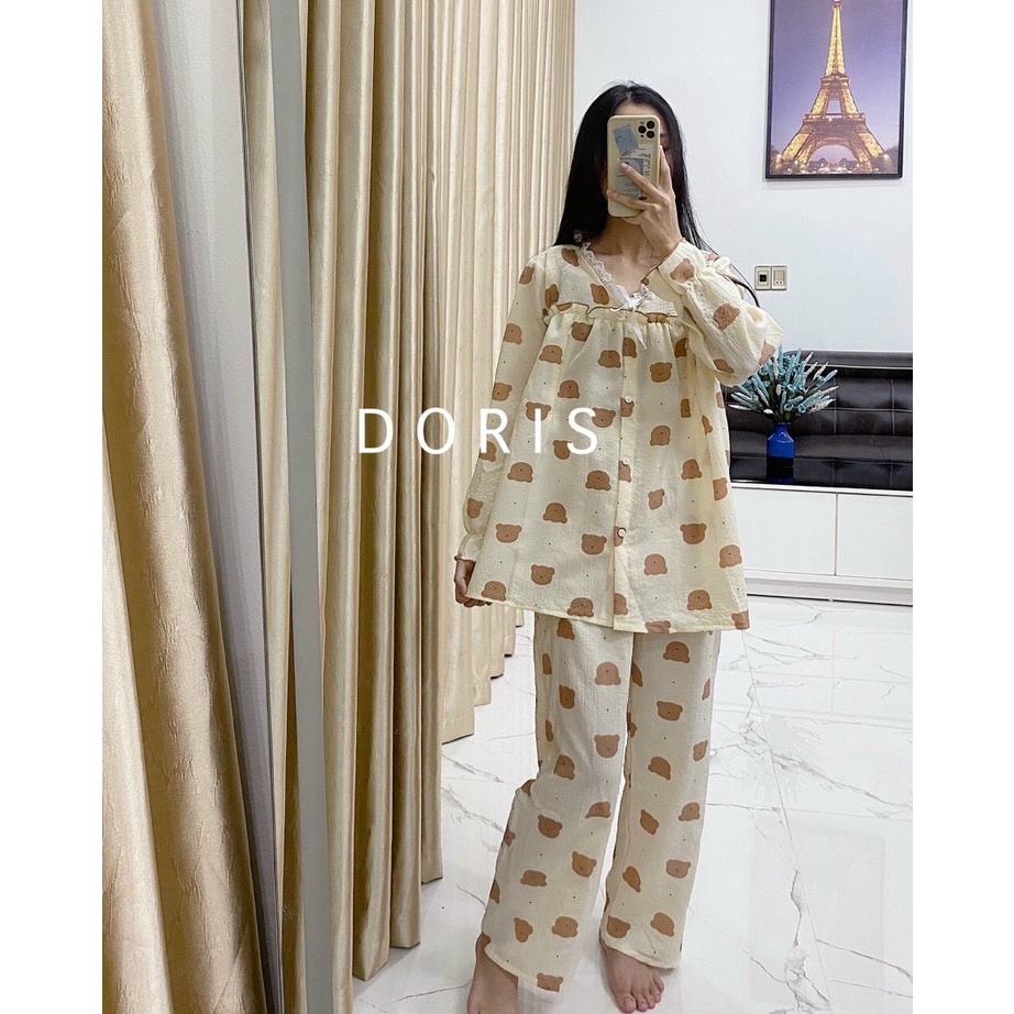 Bộ Bầu và Sau Sinh Chất Xốp Nhăn Cổ V có nơ xinh xắn,có khoá Kéo cho bé ti- BD88