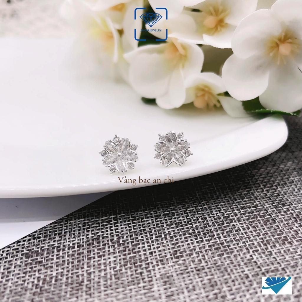 Bộ trang sức nữ bạc ý 925 đính đá hình hoa tuyết gồm: Dây chuyền - Lắc tay - Nhẫn và Bông tai. Anchi jewelry.