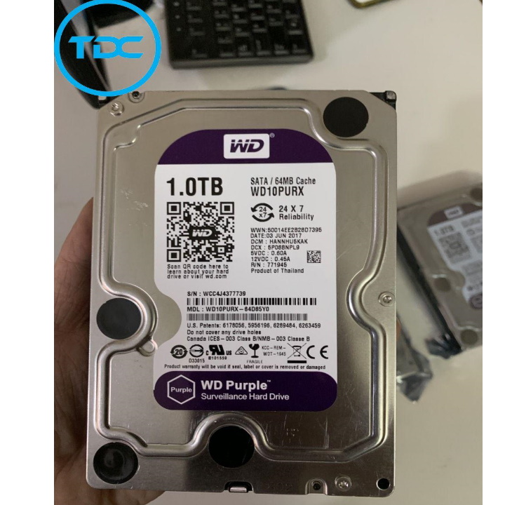 Ổ cứng HDD 1000G(1TB) Western Purple ( Tím ) , Chuyên dùng cho camera , lưu trữ dữ liệu - Bảo hành 24 tháng 1 đổi 1