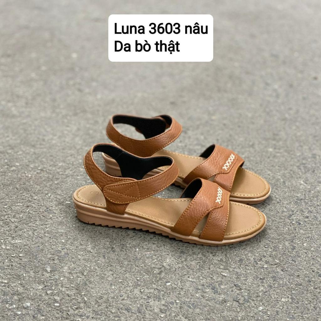 Dép sandan nữ đế bằng cao 2p LUNASHOES 3603 mũi hở da bò thật đế tpr chống trơn trượt