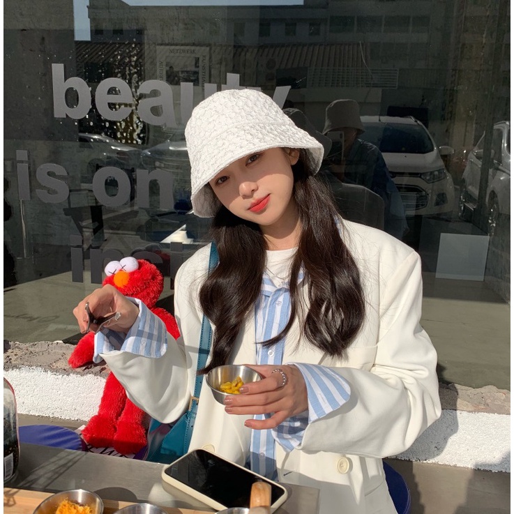 Nón Bucket Vành Cụp Ulzzang Vintage, Mũ Tai Bèo Vải Seersucker Tạo Hình Nhăn Chống Nắng Hàn Quốc - Iclassy_shoes