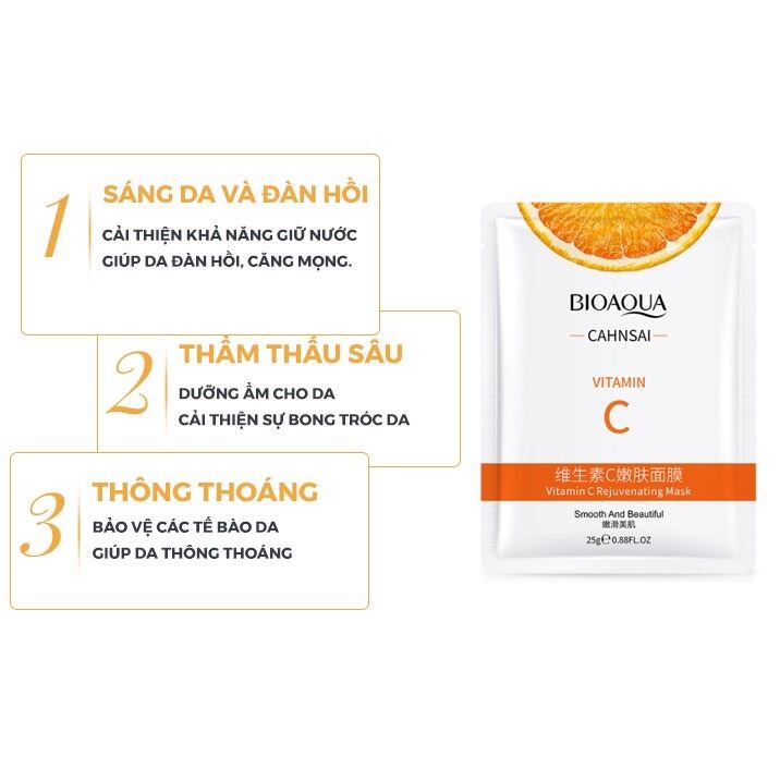 Mặt nạ giấy giảm mụn dưỡng da chống lão hóa dưỡng ẩm trắng da Vitamin C Bioaqua LUVELA MN04