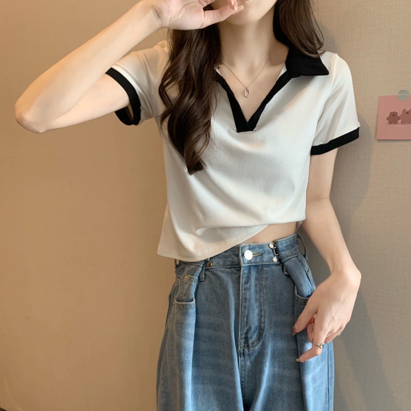 Áo polo Ngắn Tay Màu Sắc Tương Phản Thời Trang Cho Nữ