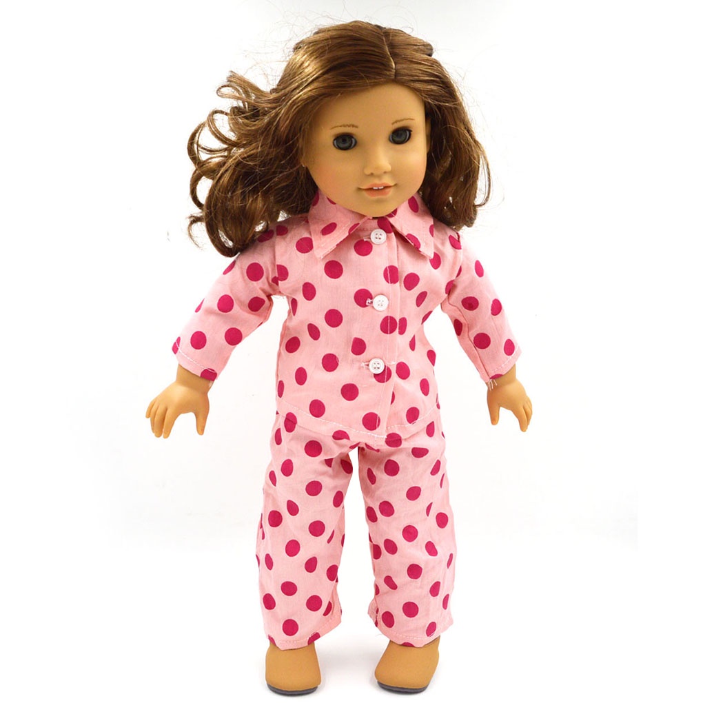 [Mapde] 18 Inches Doll Pajama Girls Toy Doll Printed Pattern Sleepwear Front Open Button Design with Lapels