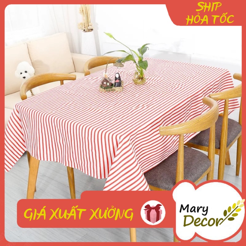 Khăn trải bàn Họa tiết Sọc đỏ trắng to viền ren (đủ kích thước) - I08