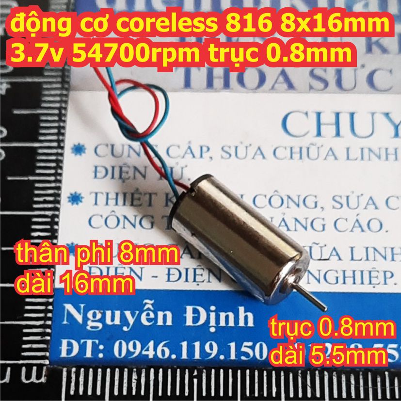 động cơ coreless không lõi 816 8x16mm 3.7v 54700rpm trục 0.8mm kde5951