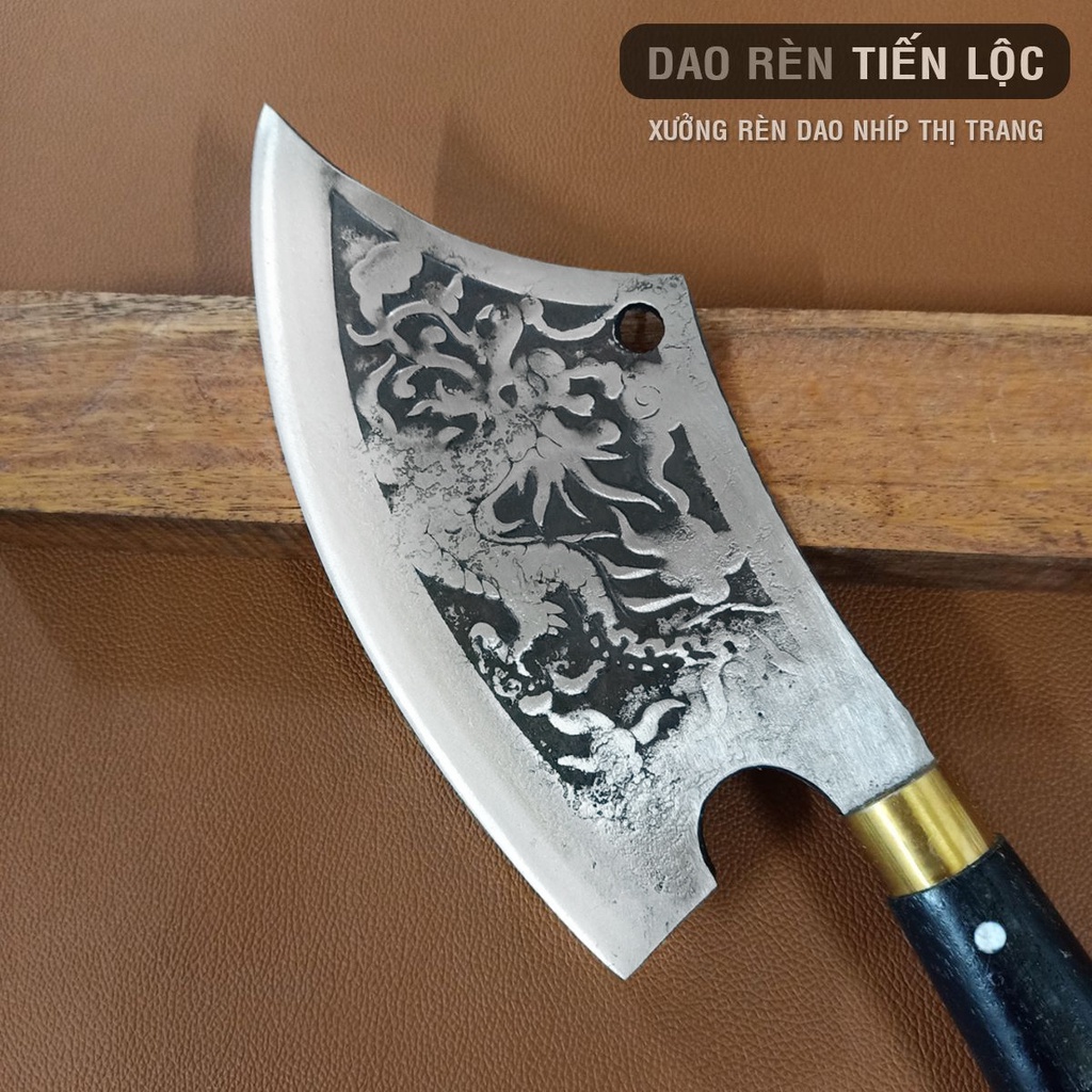 Dao Chuyên Chặt Dáng Long Đ.ao - Rèn Từ Thép Nhíp Dập Vân 2 Mặt Siêu Đẹp