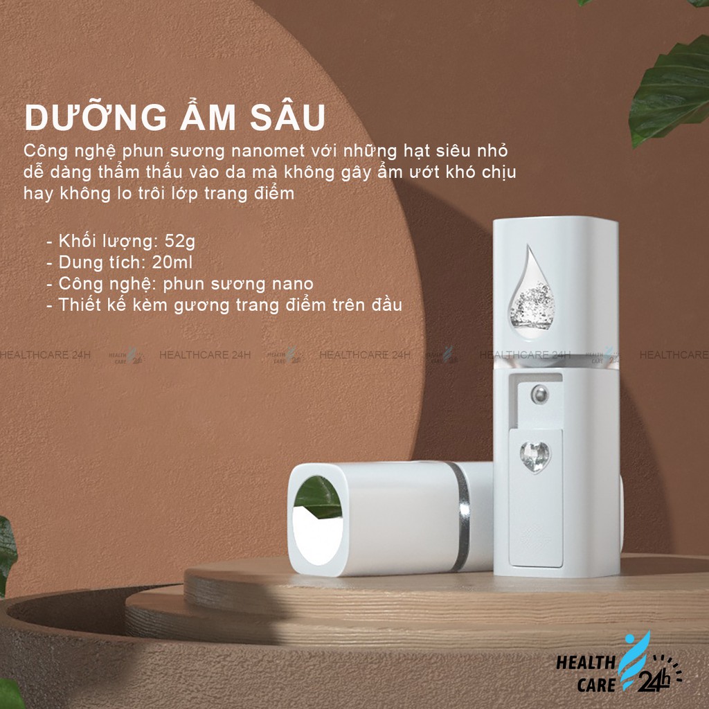 Máy phun sương cầm tay mini xịt khoáng Nano L2 cấp ẩm da mặt - Thiết kế mới có gương soi - Tặng kèm cáp sạc