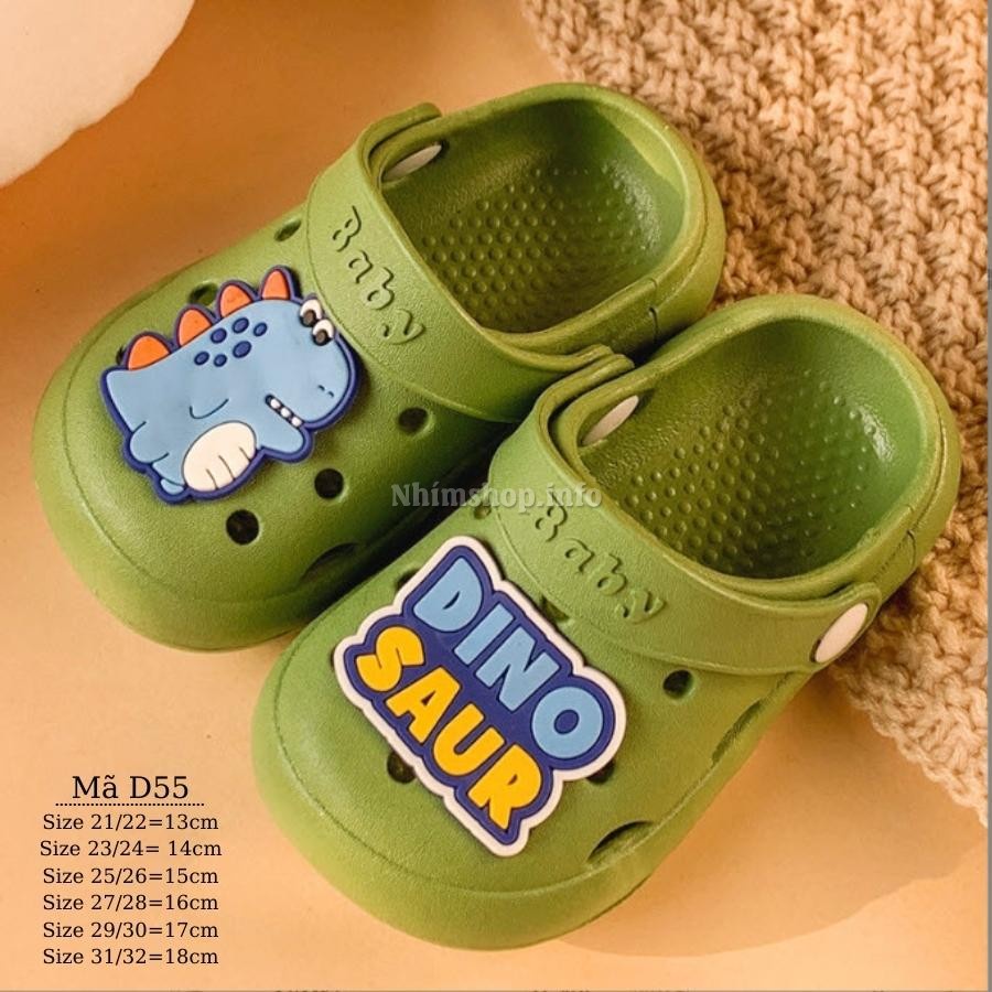 Dép sục cho bé BABYHATTIEU khủng long màu xanh nhựa dẻo êm chống trơn có quai hậu trẻ em 1, 2, 3, 4, 5 tuổi mùa hè D55