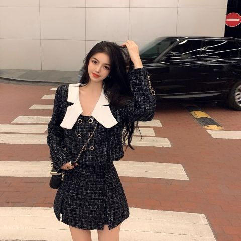 Bộ áo khoác + chân váy phong cách Hàn Quốc thời trang mùa xuân 2021