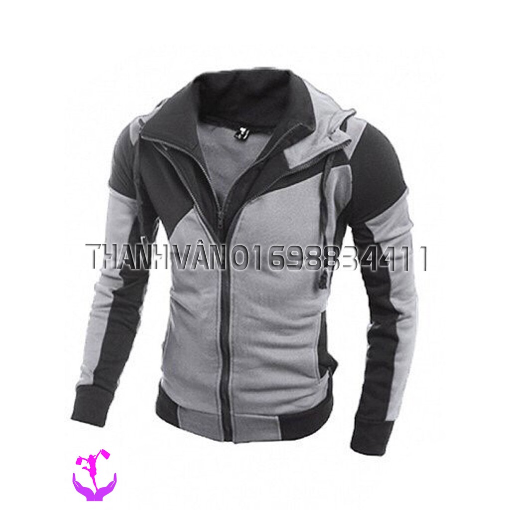 Áo khoác nỉ nam dây kéo 2 lớp, cổ cao, có nón, kiểu dáng Hàn Quốc giá tốt -3108