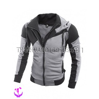 Áo khoác nỉ nam dây kéo 2 lớp, cổ cao, có nón, kiểu dáng Hàn Quốc giá tốt -3108