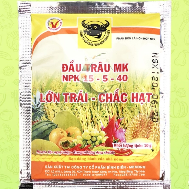 Đầu trâu MK NPK 15-5-40 10gram Phân bón lá đầu trâu giúp lớn trái chắc hạt