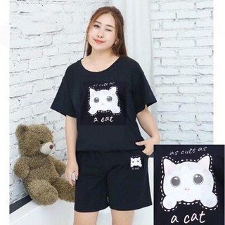 Đồ bộ short thun big size hình mèo trắng size lớn 80-95kg