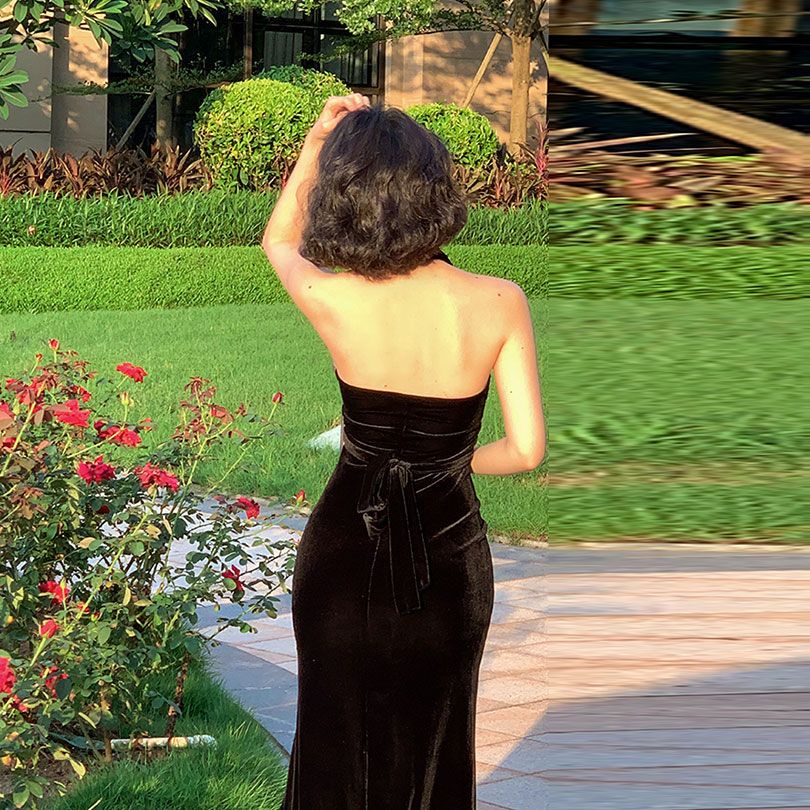 Đầm Đuôi Cá 22Ww F &amp; X Chất Nhung Phong Cách Pháp Cổ Điển Thời Trang Mùa Hè 2022 Quyến Rũ Cho Nữ