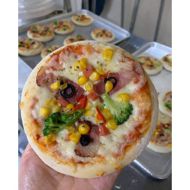 [Chỉ ship Hà Nội] Pizza tươi chế biến sẵn xúc xích, gà nấm, hải sản, bò ngô, dăm bông sz 14cm