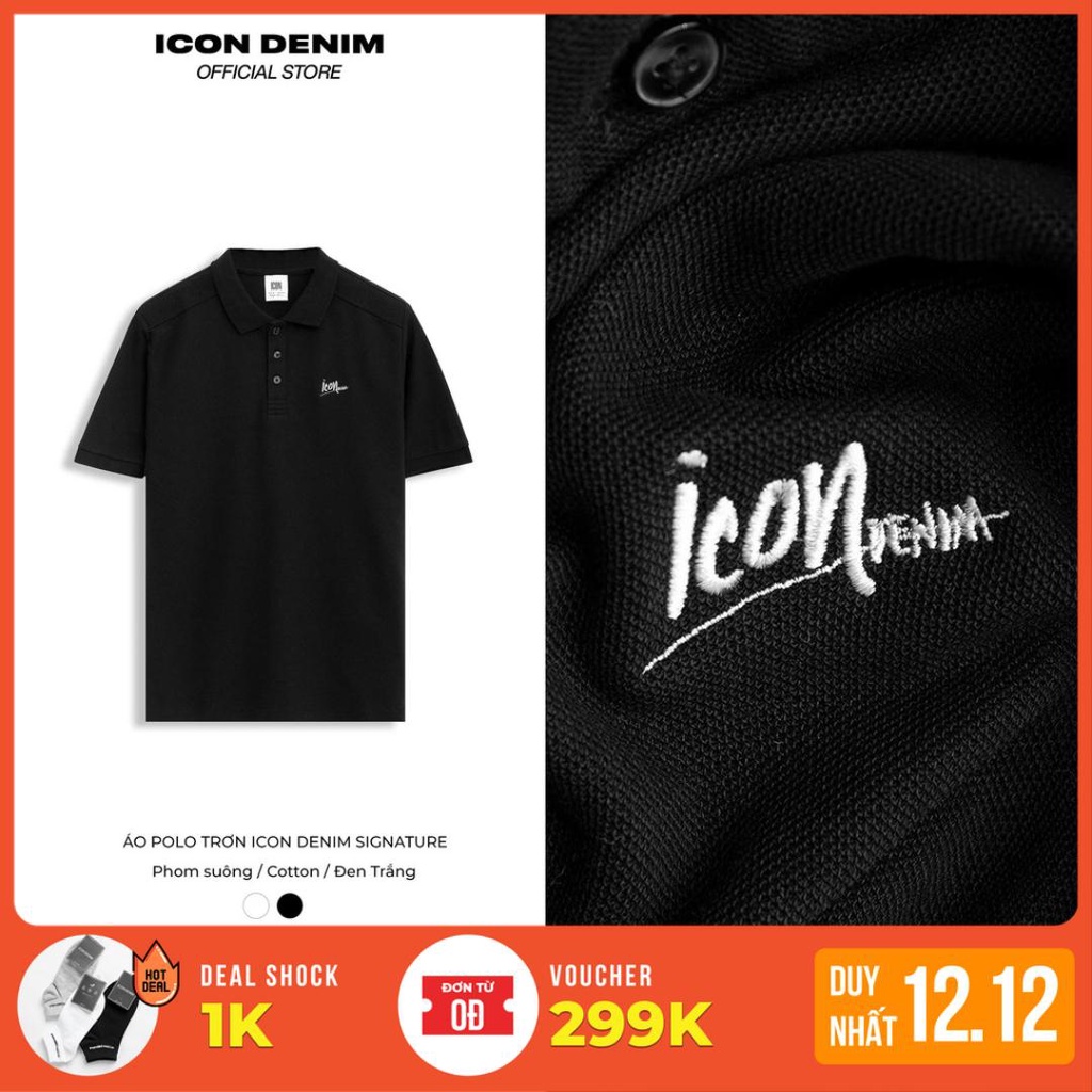Áo Polo Nam ICON DENIM Tay Ngắn Trơn Thêu Logo Signature | BigBuy360 - bigbuy360.vn