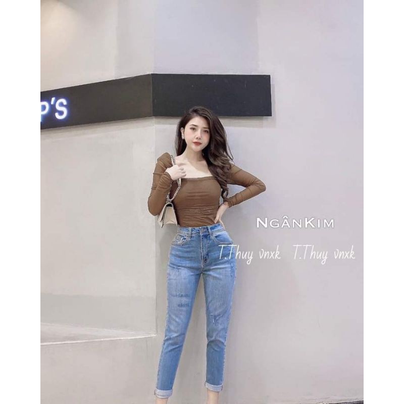🍀𝑭𝑹𝑬𝑬 𝑺𝑯𝑰𝑷🍀 Quần Jean nữ xước nhẹ dáng baggy cạp cao xuất siêu đẹp