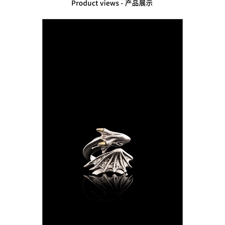 Sterling Silver Rings Small Flying Dragon Rings Classical Style Men's Live Rings Open Gift Rings