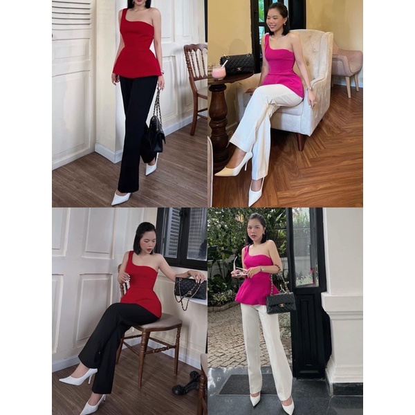 Áo lệch vai chiết eo