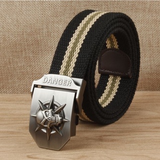 Dây lưng Nam vải Canvas_Mặt Đầu lâu Danger mạnh mẽ, phối đồ cực ngầu - Dây lưng lính vải bố siêu bền đẹp