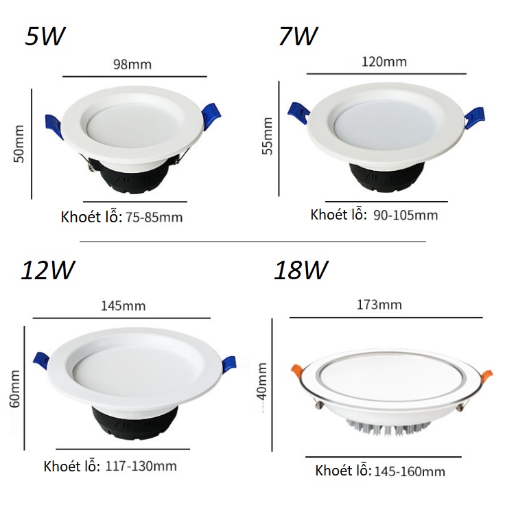Đèn Led Âm Trần 5W/7W/12W/18W, Downlight, Đèn Trần Văn Phòng, A5/7/12/18