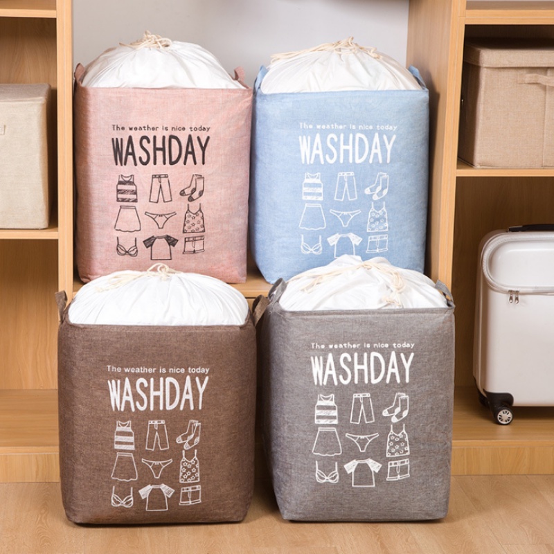 Túi đựng quần áo chăn màn vải bố dày có khung sắt Washday