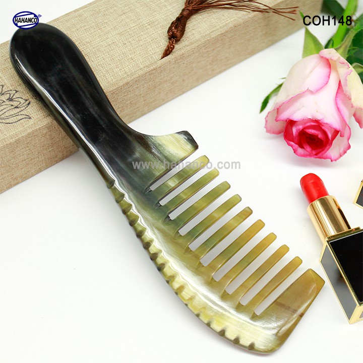 Lược Sừng Răng Thưa HAHANCO (Size: XL- 20cm) Massage Đầu/ Chải Tóc Xoăn Xù Rối - COH148