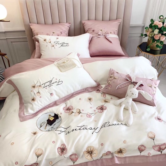 Trọn bộ chăn ga lụa thêu hoa #Fantasy_flower 7 món siêu VIP