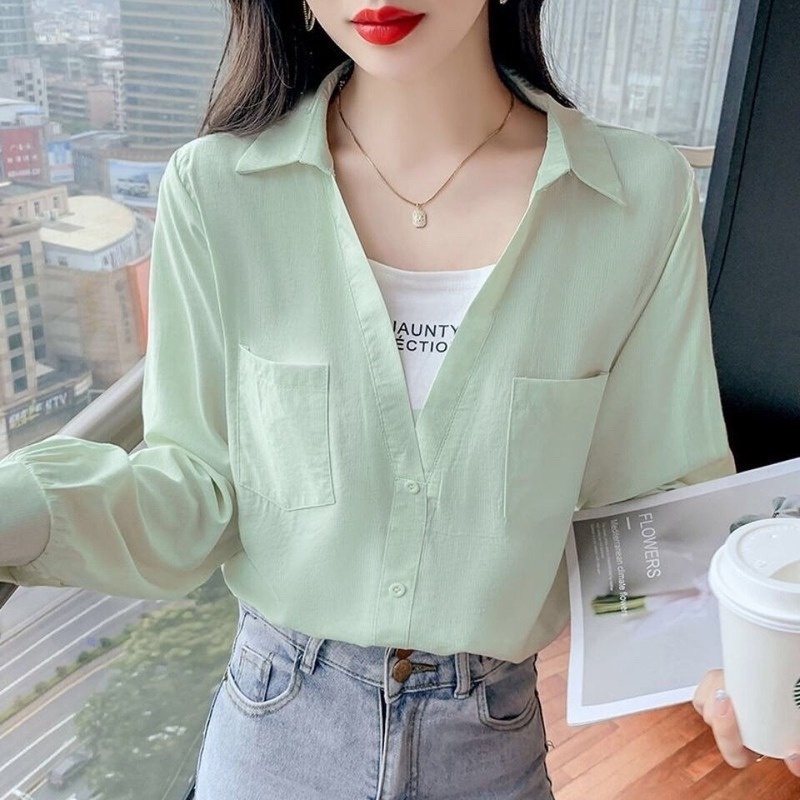 Áo Sơ Mi Giả Hai Lớp Phong Cách Nước Ngoài Thời Trang Mùa Thu Cho Nữ
