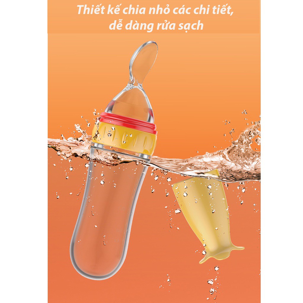 Bình thìa tập ăn dặm silicone cho bé 90ml có nắp đậy an toàn BPA Free