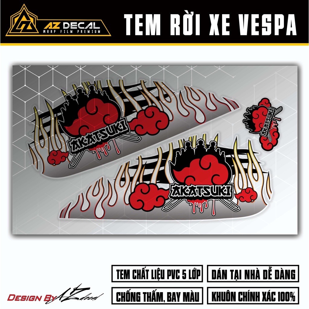Tem Vespa Sprint / Primavera Phong Cách Nhật Bản AKATSUKI | VPSP53 | Team Decal Hình Dán Xe Máy Vespa Chống Nước Bền Màu
