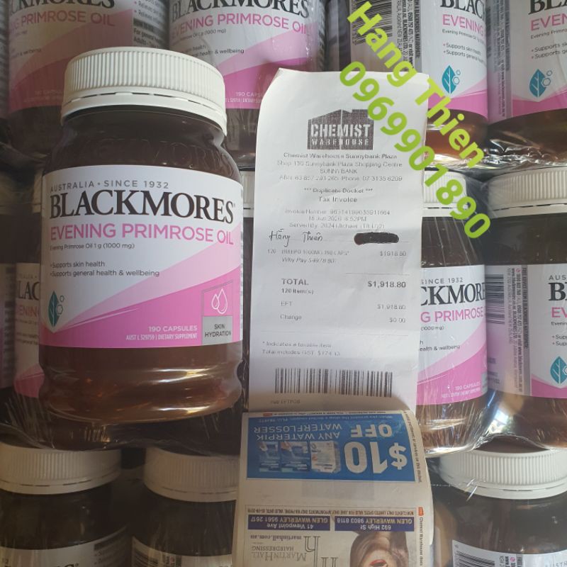 (Đủ bill) Tinh dầu hoa anh thảo Blackmores Evening Primrose Oil _190 viên