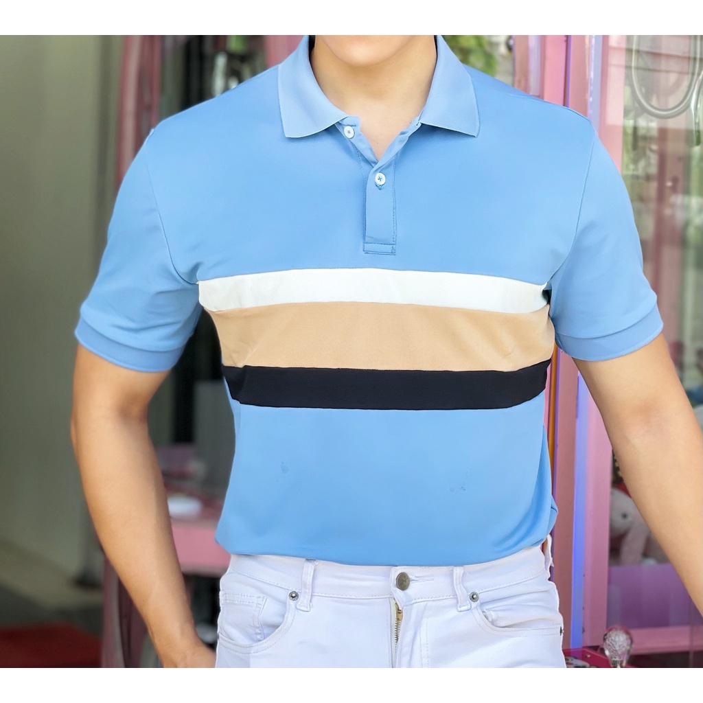 Áo polo nam cổ bẻ phối ngang 3 màu chất vải cá sấu Cotton xuất xịn,chuẩn form, sang trọng - thanh lịch TB01