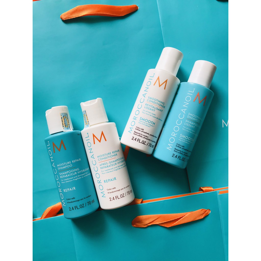 Cặp dầu gội, dầu xả Moroccanoil Smooth / Repair 70ml dưỡng tóc mềm mượt cho tóc hư tổn