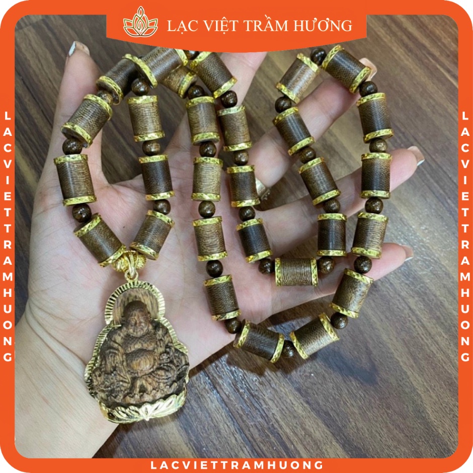 Vòng Cổ / Dây Chuyền Trầm Hương Tốc Đốt Trúc Bọc Vàng Mặt Phật Di Lặc Việt Cao Cấp